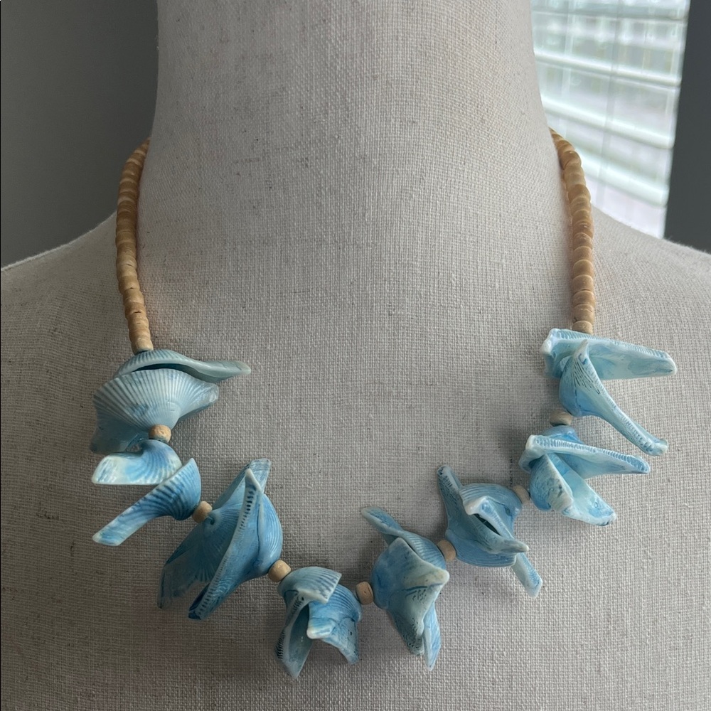 Blue‎ and Tan Seashell Necklace